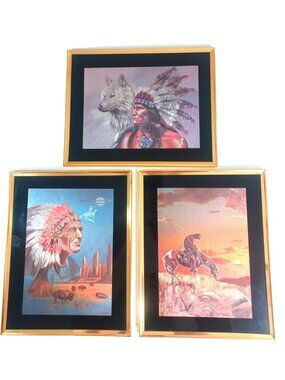 Native American Vintage Art 1980 USA Set of 3 Laser Engraved Metallic Wall Decor